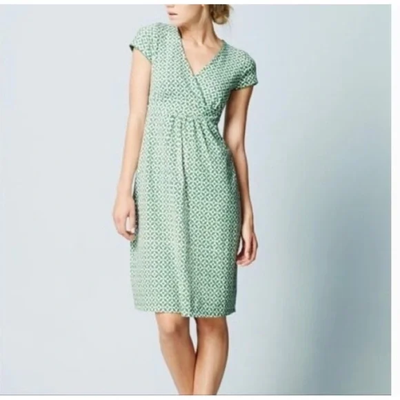 Boden Green and White Midi Wrap Dress with V-Neck - Picture 1 of 4